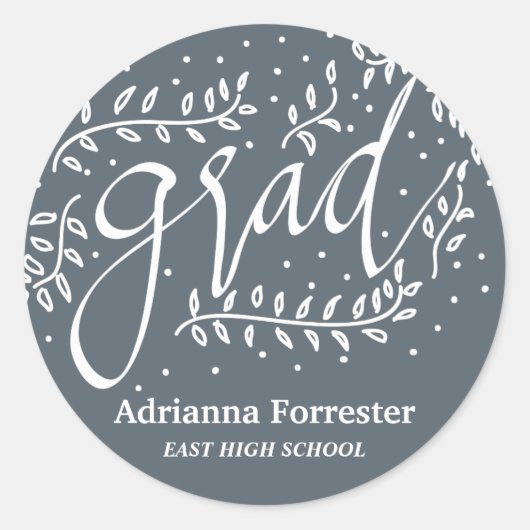 Navy Blue Afstudeerder Typografie Whimsical Ronde Sticker (Voorkant)
