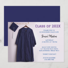 Navy Blue afstudeerdop en jurk uitnodigingen