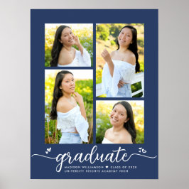 Navy Blue Afstuderen 4 Fotoscript Hearts Girly Poster