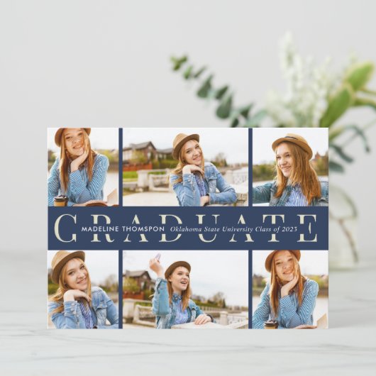 Navy Blue Afstuderen 6 Afstuderen voor fotocollage Aankondiging (Staand voorkant)