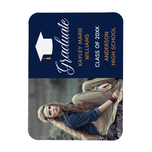 Navy Blue Afstuderen Aankondiging Afstuderen foto' Magneet (Verticaal)