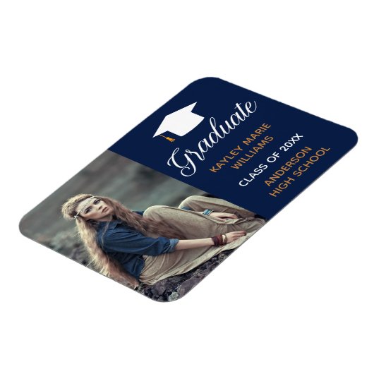 Navy Blue Afstuderen Aankondiging Afstuderen foto' Magneet (Linkerzijde)