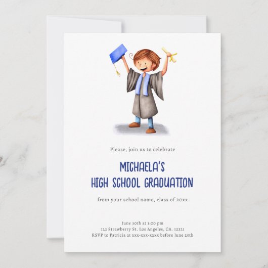 Navy Blue Afstuderen afstudeerfeest op de middelba Kaart (Voorkant)