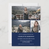 Navy blue afstuderen afstuderen met scriptfoto kaart (Achterkant)