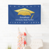 Navy Blue Afstuderen Bold Gold Pet Modern Eenvoudi Spandoek (Insitu)