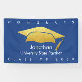 Navy Blue Afstuderen Bold Gold Pet Modern Eenvoudi Spandoek (Horizontaal)