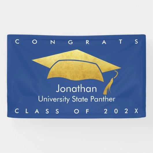Navy Blue Afstuderen Bold Gold Pet Modern Eenvoudi Spandoek (Horizontaal)