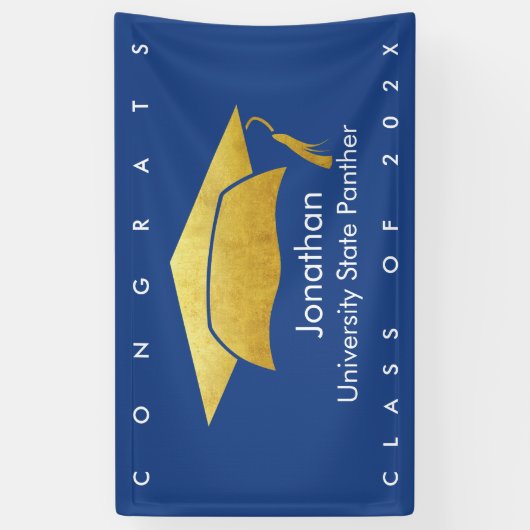 Navy Blue Afstuderen Bold Gold Pet Modern Eenvoudi Spandoek (Verticaal)