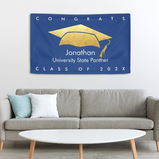 Navy Blue Afstuderen Bold Gold Pet Modern Eenvoudi Spandoek