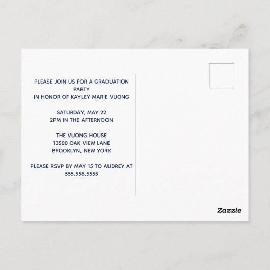 Navy Blue Afstuderen Chic Modern 2023 Custom Party Briefkaart (Achterkant)