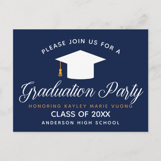 Navy Blue Afstuderen Chic Modern 2023 Custom Party Briefkaart (Voorkant)
