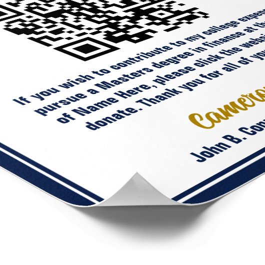 Navy Blue Afstuderen College Fund QR-code Poster (Hoek)