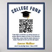 Navy Blue Afstuderen College Fund QR-code Poster (Voorkant)