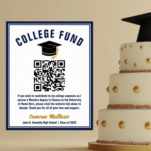 Navy Blue Afstuderen College Fund QR-code Poster