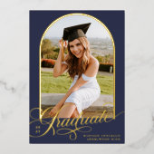 Navy Blue Afstuderen Folie Afstuderen Folie Uitnodiging (Voorkant)