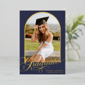 Navy Blue Afstuderen Folie Afstuderen Folie Uitnodiging (Staand Voorkant)