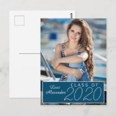 Navy Blue Afstuderen Foto aankondiging Briefkaart (Voorkant / Achterkant)