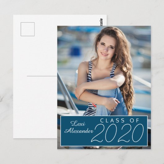 Navy Blue Afstuderen Foto aankondiging Briefkaart (Voorkant / Achterkant)