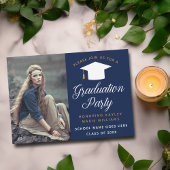 Navy Blue Afstuderen Foto Elegant Graduparty Kaart
