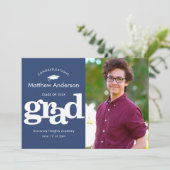 Navy blue afstuderen foto moderne vetgedrukte typo aankondiging (Staand voorkant)