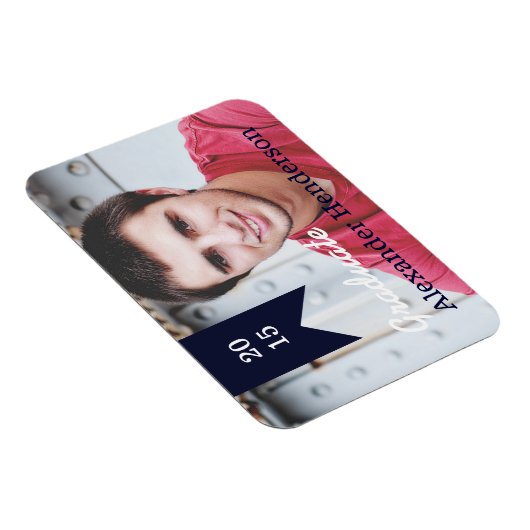Navy Blue Afstuderen Fotoaankondiging Magnet Magneet (Rechterzijde)