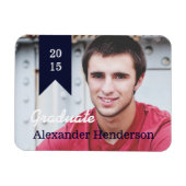 Navy Blue Afstuderen Fotoaankondiging Magnet Magneet (Horizontaal)