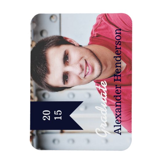 Navy Blue Afstuderen Fotoaankondiging Magnet Magneet (Verticaal)