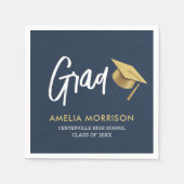 Navy Blue Afstuderen Goud Pet Afstuderen Servet (Voorkant)