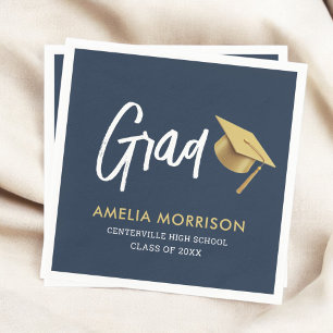 Navy Blue Afstuderen Goud Pet Afstuderen Servet