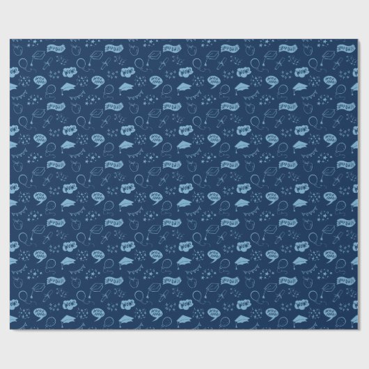 Navy Blue Afstuderen Hand getrokken krabbelpatroon Cadeaupapier (Vlak)