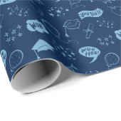 Navy Blue Afstuderen Hand getrokken krabbelpatroon Cadeaupapier (Rol Hoek)