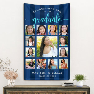 Navy Blue Afstuderen K-12 Photo Collage Script Spandoek