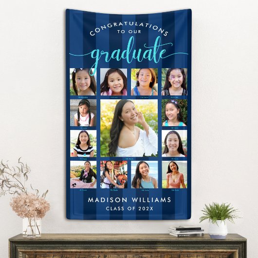 Navy Blue Afstuderen K-12 Photo Collage Script Spandoek
