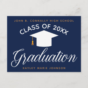 Navy Blue Afstuderen Modern Afstuderen aankondigin Briefkaart