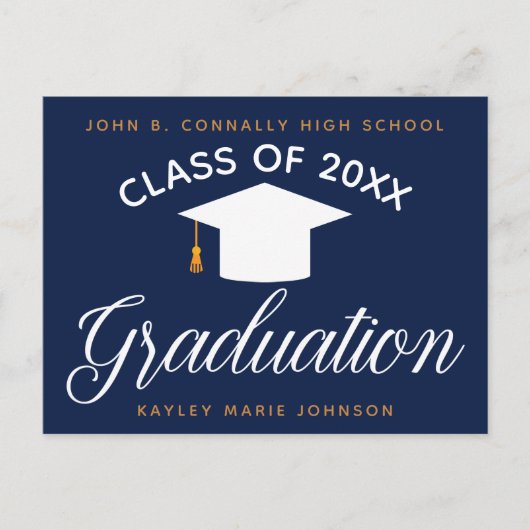 Navy Blue Afstuderen Modern Afstuderen aankondigin Briefkaart (Voorkant)