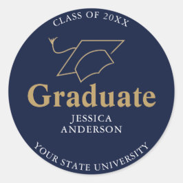 Navy Blue Afstuderen Pet Afstuderen Ronde Sticker