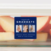 Navy Blue Afstuderen Photo Collage Custom Labels (Aangebracht)