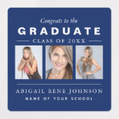 Navy Blue Afstuderen Photo Collage Custom Labels (Design 1)