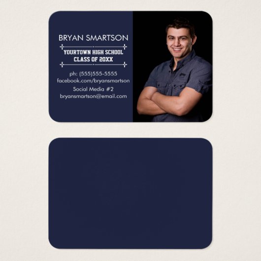 Navy Blue Afstuderen Photo Profile Card Visitekaartje (Voorkant /achterkant)