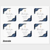 Navy Blue Agaat Eerste Heilige Communie Dank u Vierkante Sticker (Vel)