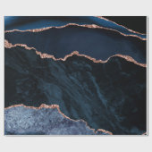 Navy Blue Agaat Faux Roos Gouden Glitter Cadeaupapier (Vlak)