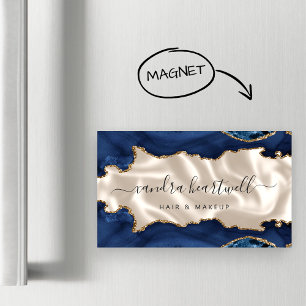 Navy Blue Agaat Gold Glitter Ivoor Luxe Magnetisch Visitekaartje