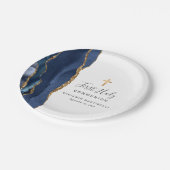 Navy Blue Agaat Gouden Glitter Eerste Heilige Comm Papieren Bordje (Gekanteld)