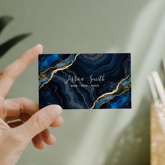 Navy Blue Agaat Gouden Glitter Visitekaartje