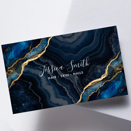 Navy Blue Agaat Gouden Glitter Visitekaartje