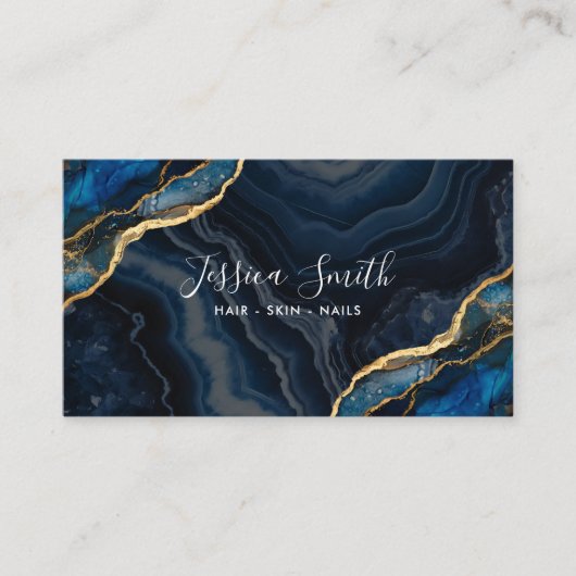 Navy Blue Agaat Gouden Glitter Visitekaartje (Voorkant)