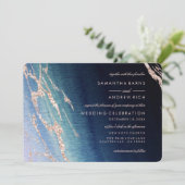 Navy Blue Agaat & Roos Gold bruiloft uitnodigingen (Staand voorkant)