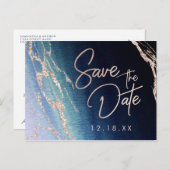 Navy Blue Agaat Roos Gold Wedding Save the Date Aankondigingskaart (Voorkant / Achterkant)