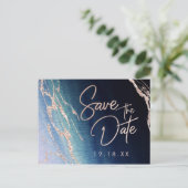 Navy Blue Agaat Roos Gold Wedding Save the Date Aankondigingskaart (Staand voorkant)