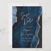Navy Blue Agaat Roos Gold Wedding Save the Date Kaart (Voorkant)